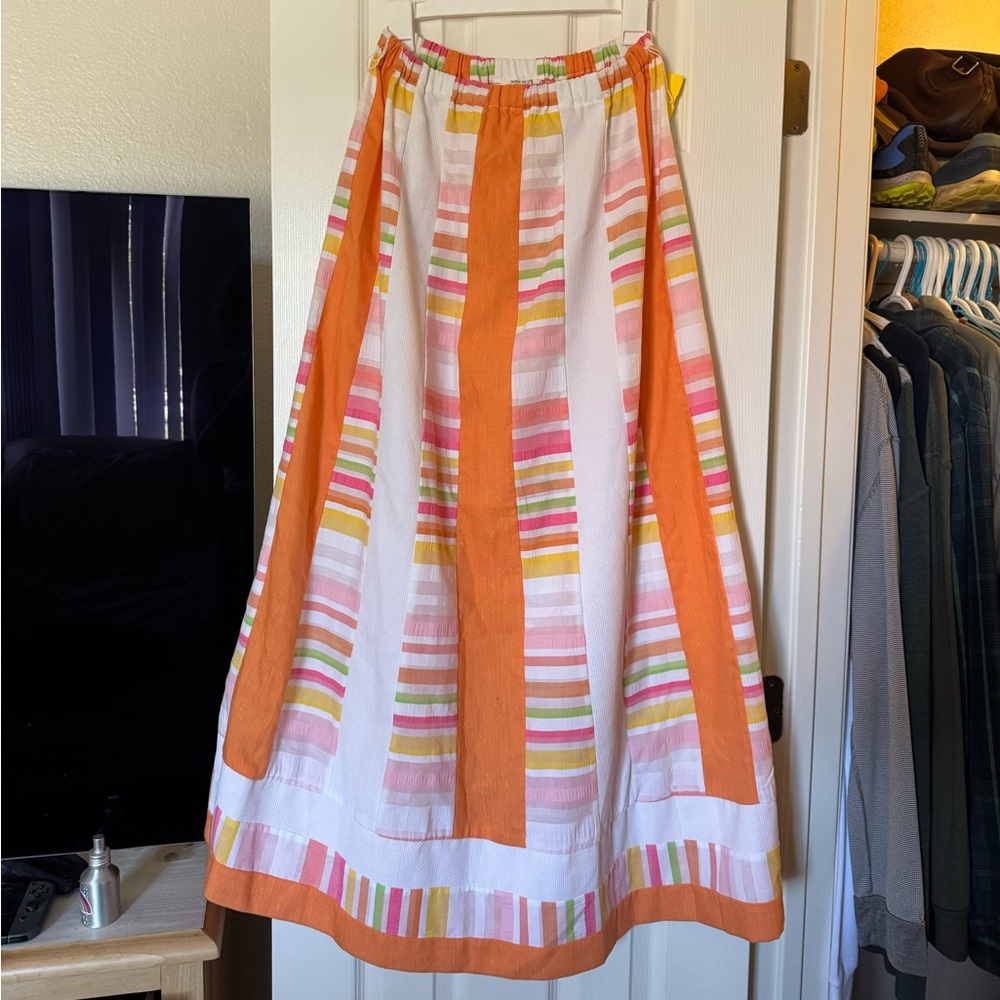 Vintage White and Orange Tiered Maxi Skirt